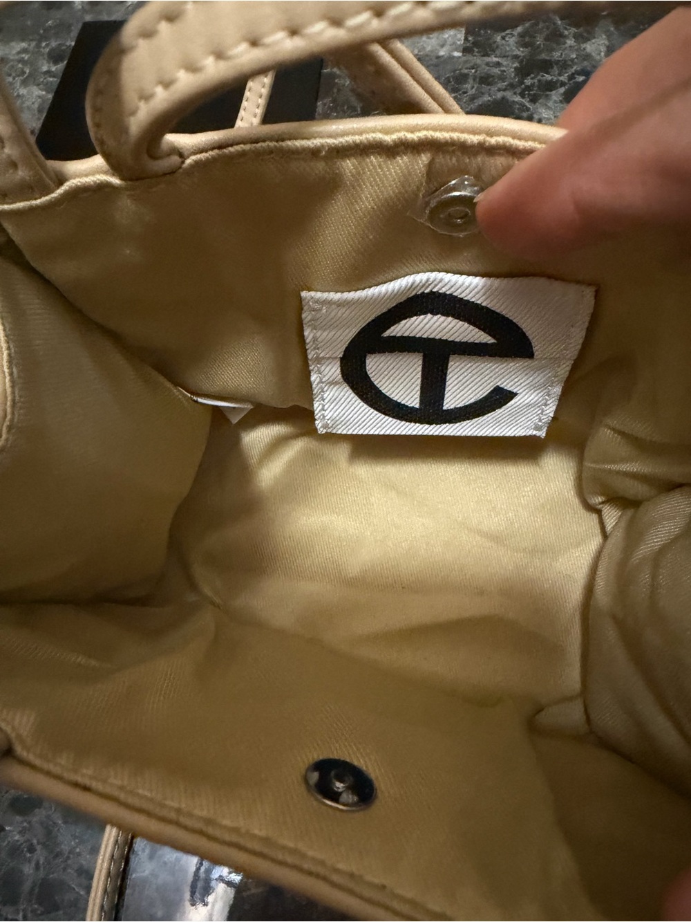 Telfar Small Cream Crossbody Tote with Embossed Logo - Picture 5 of 6